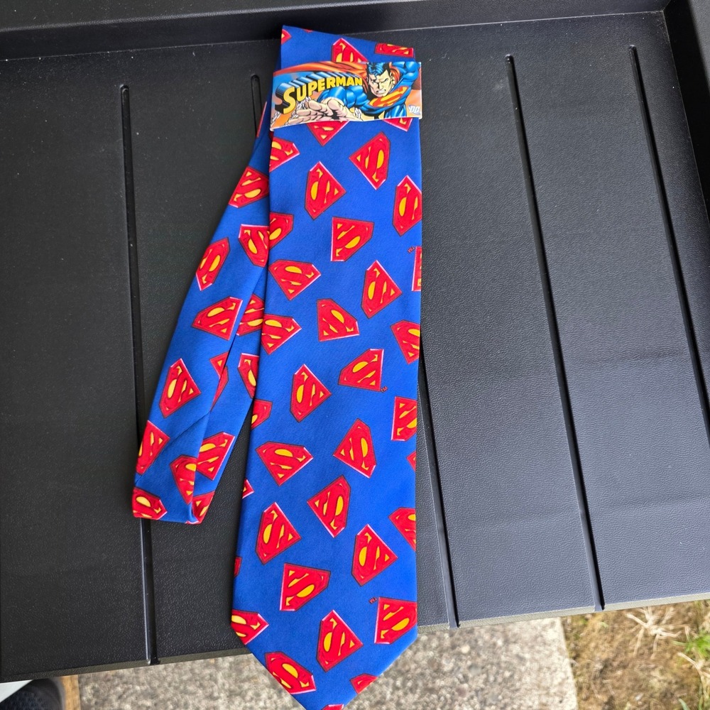 Briefly Stated Superman Necktie Mens OS Blue Shield Logo Print NWT